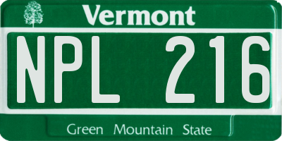 VT license plate NPL216