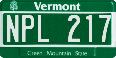 VT license plate NPL217