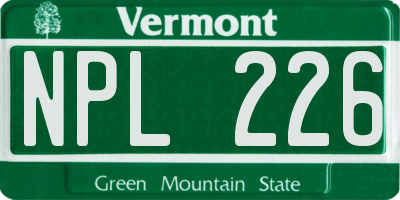 VT license plate NPL226
