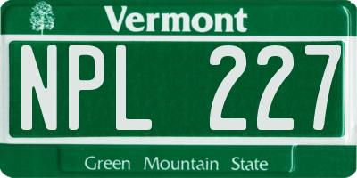 VT license plate NPL227