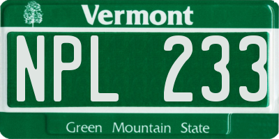 VT license plate NPL233