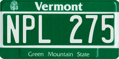 VT license plate NPL275