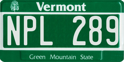 VT license plate NPL289
