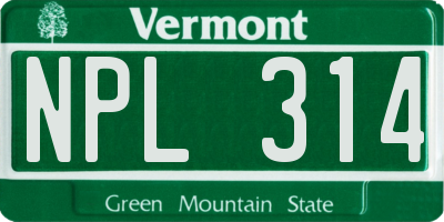 VT license plate NPL314