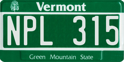 VT license plate NPL315