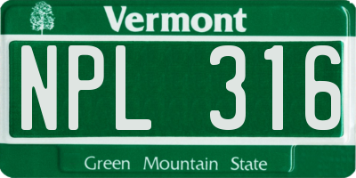 VT license plate NPL316
