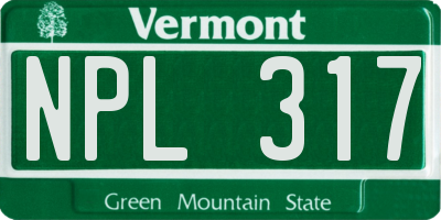 VT license plate NPL317