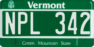 VT license plate NPL342