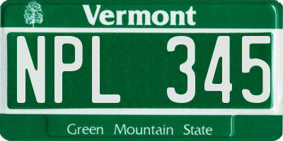 VT license plate NPL345