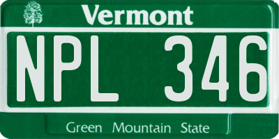 VT license plate NPL346