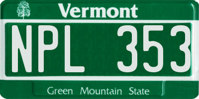 VT license plate NPL353
