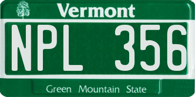 VT license plate NPL356