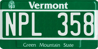 VT license plate NPL358