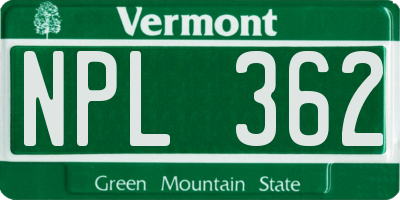 VT license plate NPL362