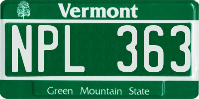 VT license plate NPL363