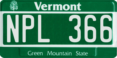 VT license plate NPL366