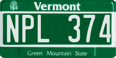 VT license plate NPL374