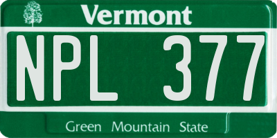 VT license plate NPL377