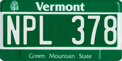 VT license plate NPL378