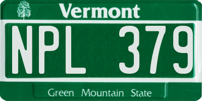 VT license plate NPL379