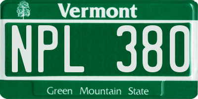 VT license plate NPL380