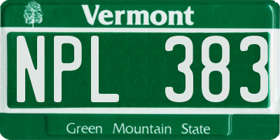 VT license plate NPL383