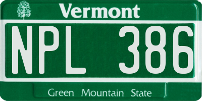 VT license plate NPL386