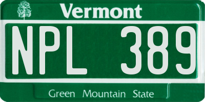 VT license plate NPL389
