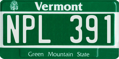 VT license plate NPL391