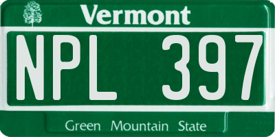 VT license plate NPL397
