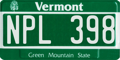 VT license plate NPL398