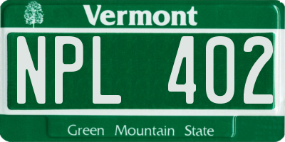 VT license plate NPL402