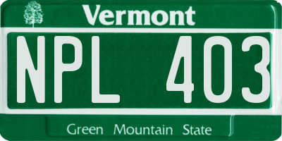 VT license plate NPL403