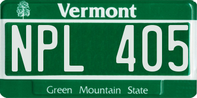 VT license plate NPL405