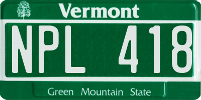 VT license plate NPL418