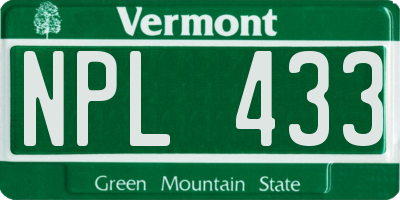 VT license plate NPL433