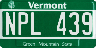 VT license plate NPL439