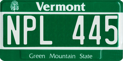 VT license plate NPL445