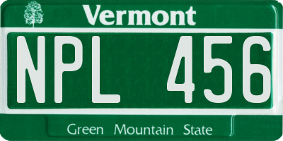 VT license plate NPL456