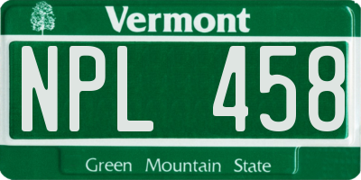 VT license plate NPL458