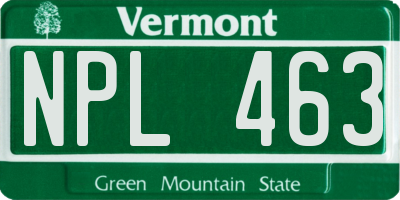 VT license plate NPL463