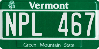 VT license plate NPL467