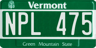 VT license plate NPL475