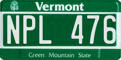 VT license plate NPL476