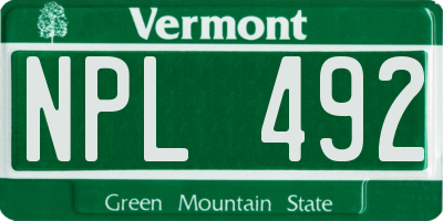 VT license plate NPL492