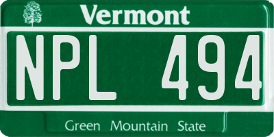VT license plate NPL494