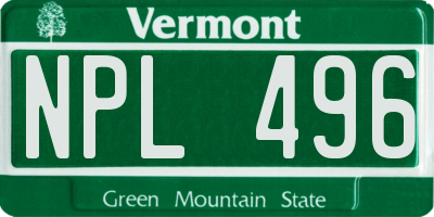 VT license plate NPL496