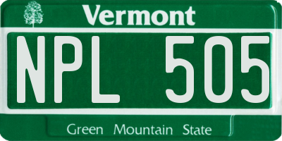 VT license plate NPL505