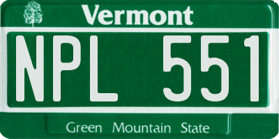 VT license plate NPL551