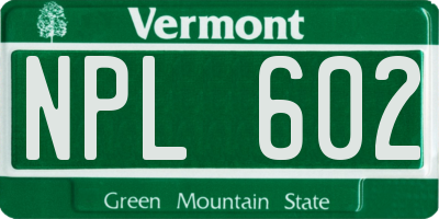 VT license plate NPL602